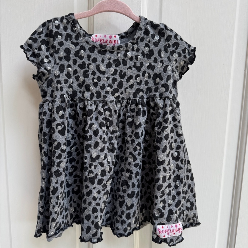 Ruffle Girl 3T Girls Black and Gray Leopard Print Short Sleeve Shirt Blouse